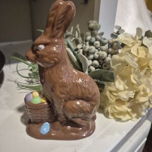 Ceramic Brown Bunny Figurine with Basket